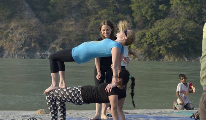 Anastasia Teaching yoga at Himalayan Yoga Academy, India